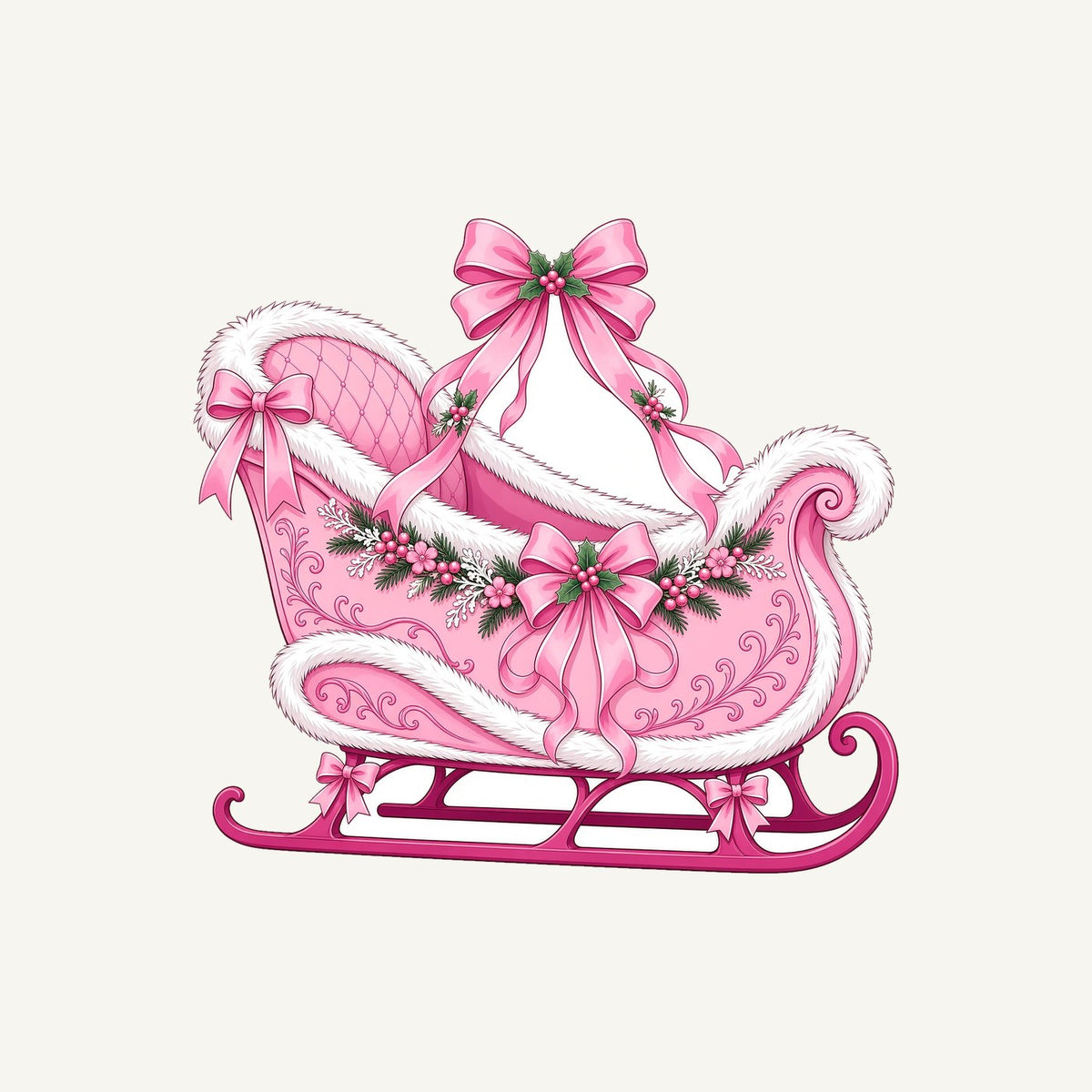 Pink Sleigh With White Fur Personalised Christmas T-Shirt and Hoodie
