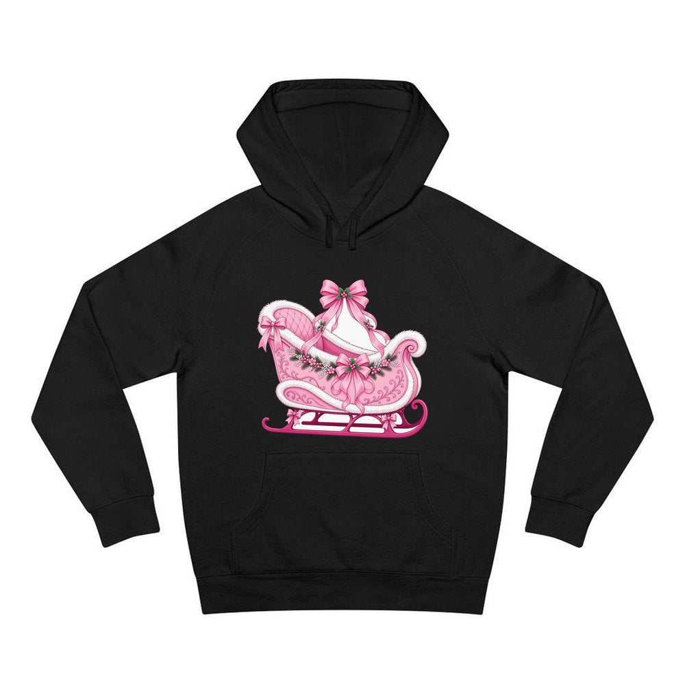 Pink Sleigh With White Fur personalised Christmas hoodie in black