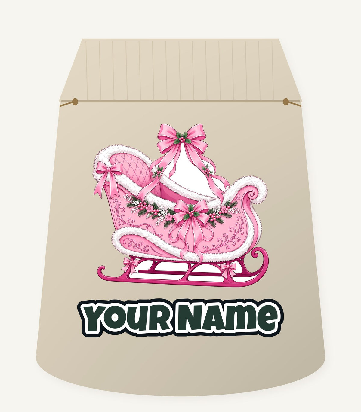 Pink Sleigh With White Fur Personalised Santa Sack