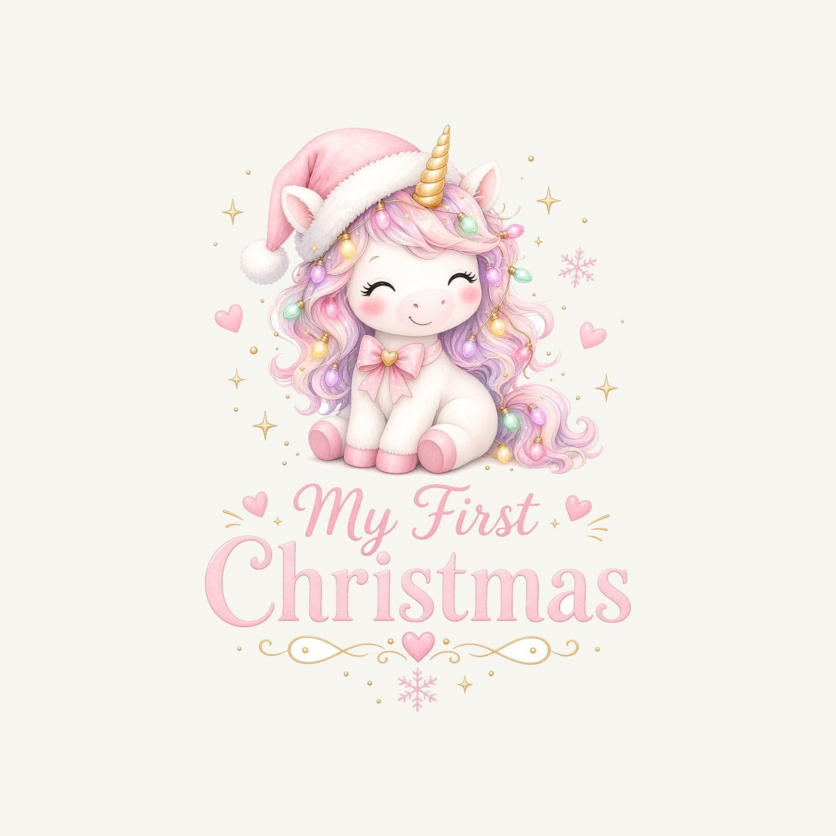 Pink Unicorn First Christmas Personalised Kids and Baby Christmas Tee