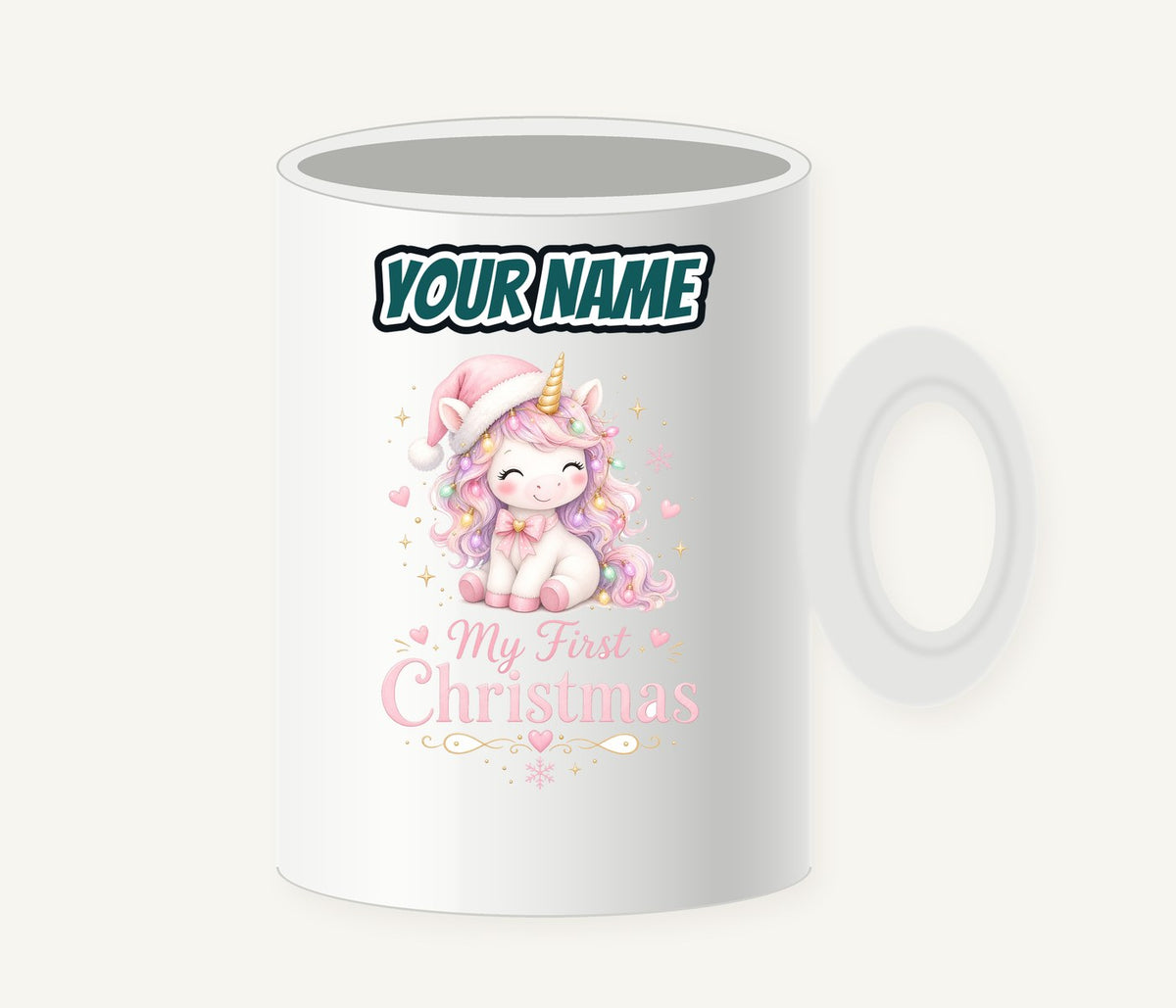Pink Unicorn First Christmas Personalised Christmas Mug