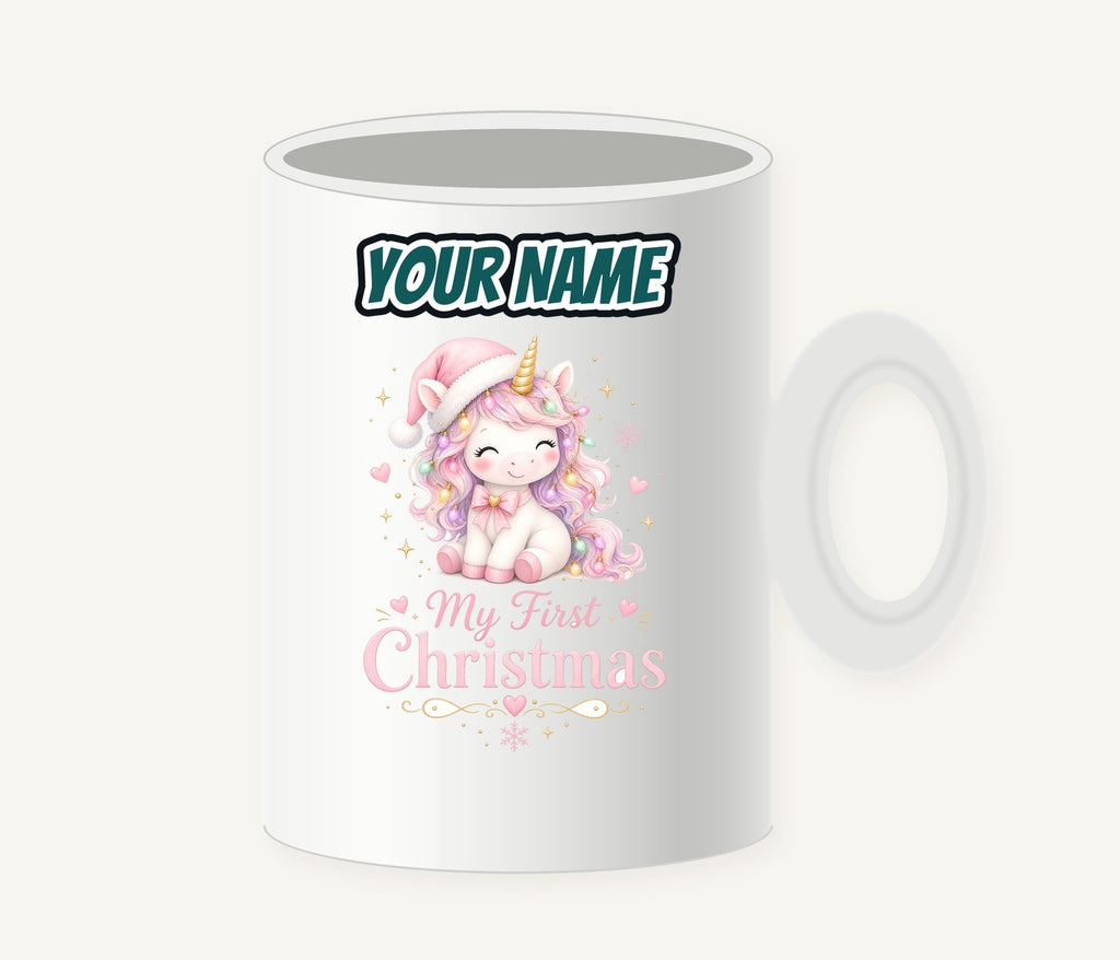 Pink Unicorn First Christmas Personalised Christmas Mug