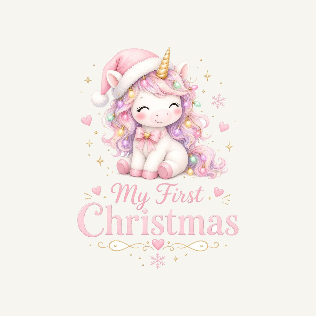 Pink Unicorn First Christmas Personalised Christmas T-Shirt and Hoodie