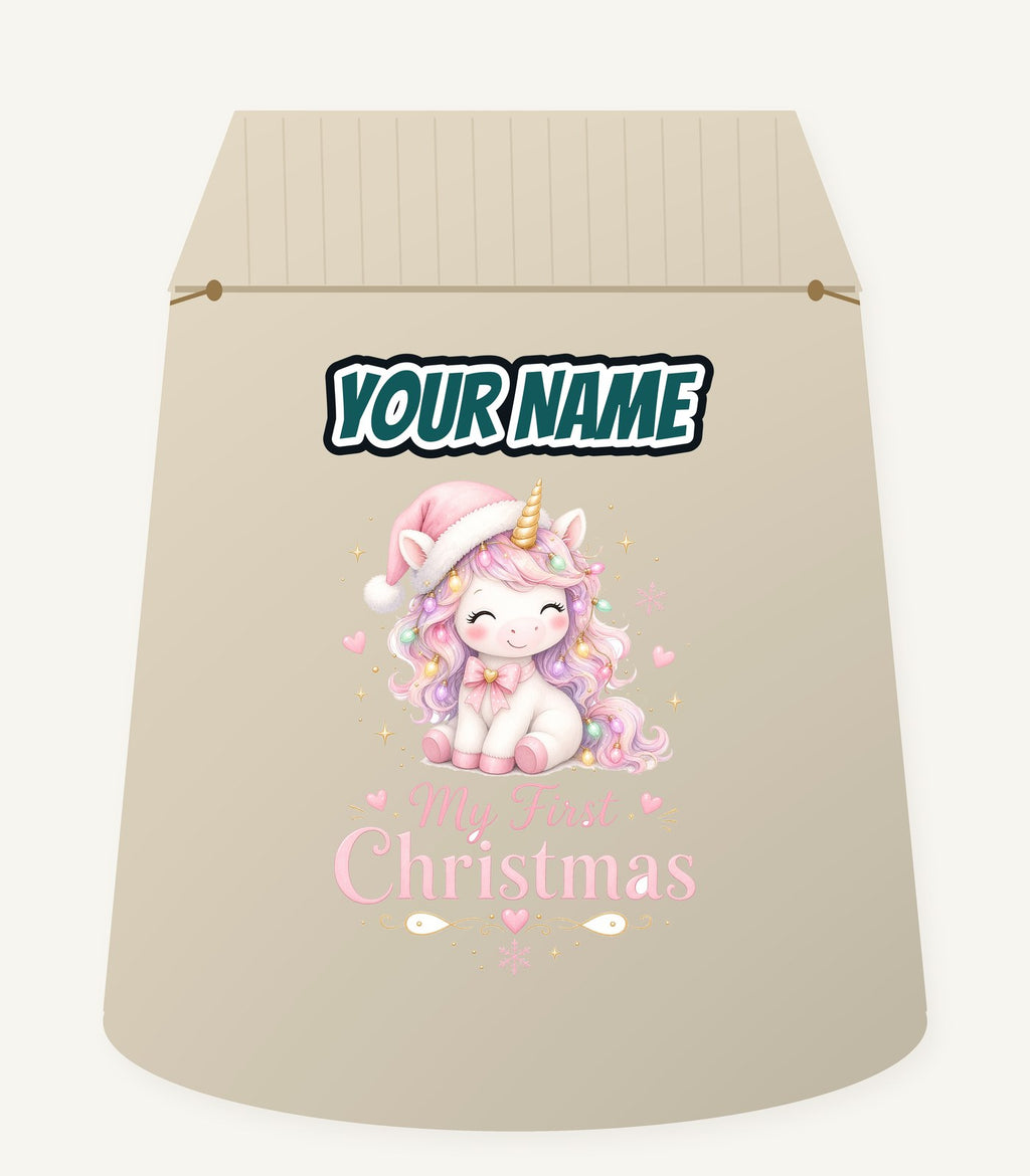 Pink Unicorn First Christmas Personalised Santa Sack