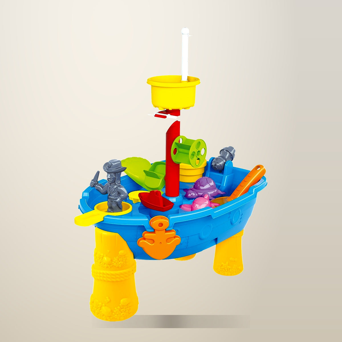 GEM Toys Pirate Ship Sand and Water Table, on a plain cream background