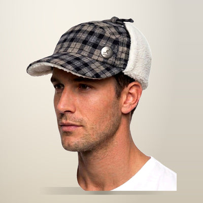 Kangol Plaid Trapper Ushanka Hat, Black and Grey