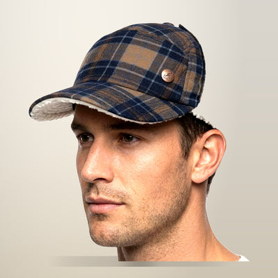 Kangol Plaid Trapper Ushanka Hat, Navy and Khaki