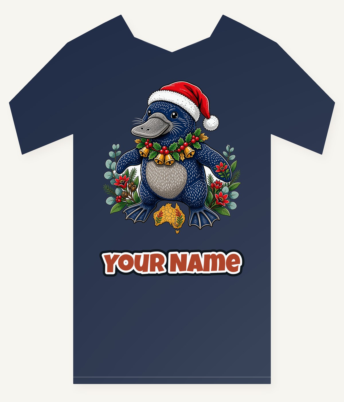 Platypus in a Santa Hat Personalised Kids Tee and Baby Bodysuit