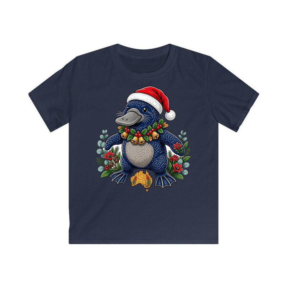 Platypus in a Santa Hat personalised kids Christmas tee in navy