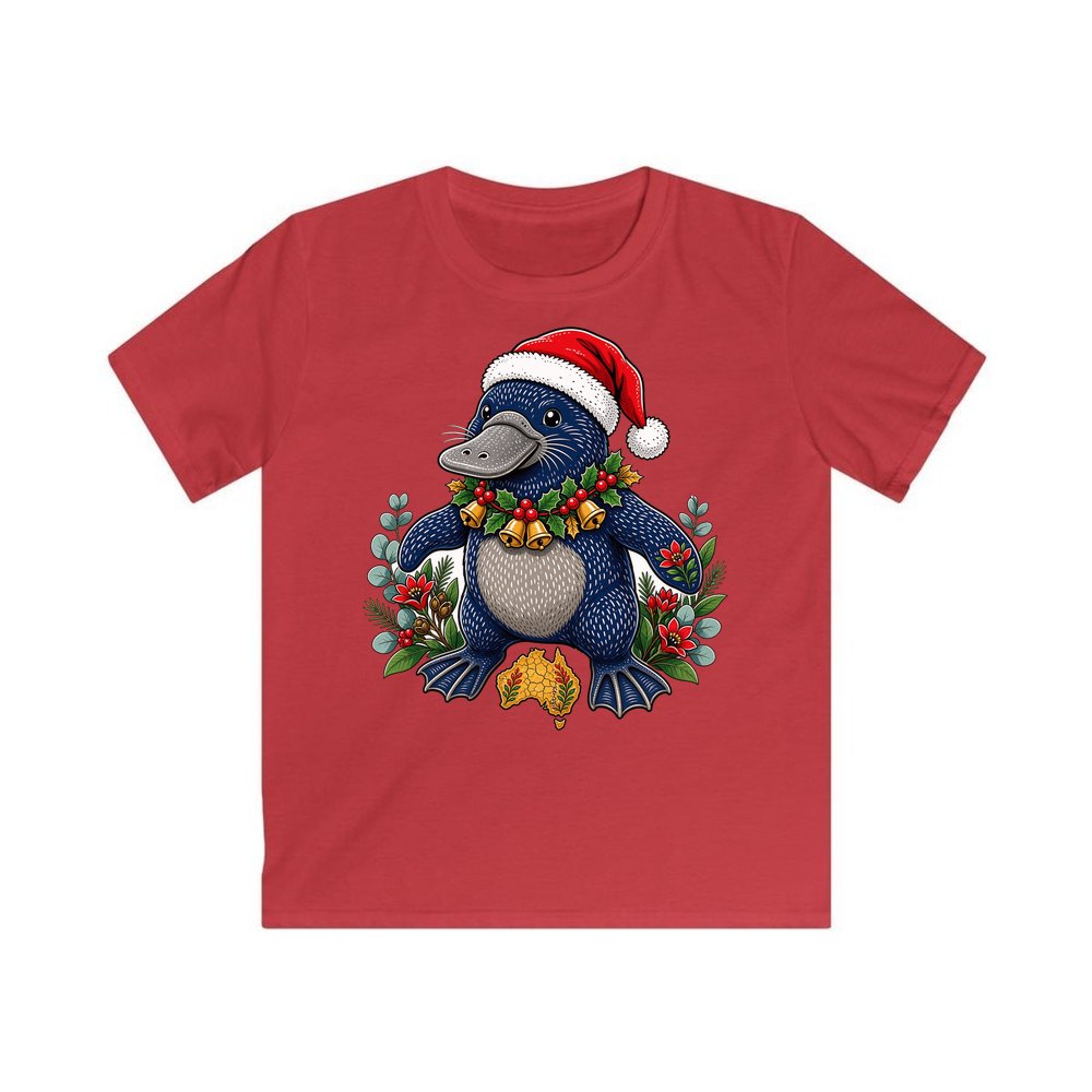 Platypus in a Santa Hat personalised kids Christmas tee in red