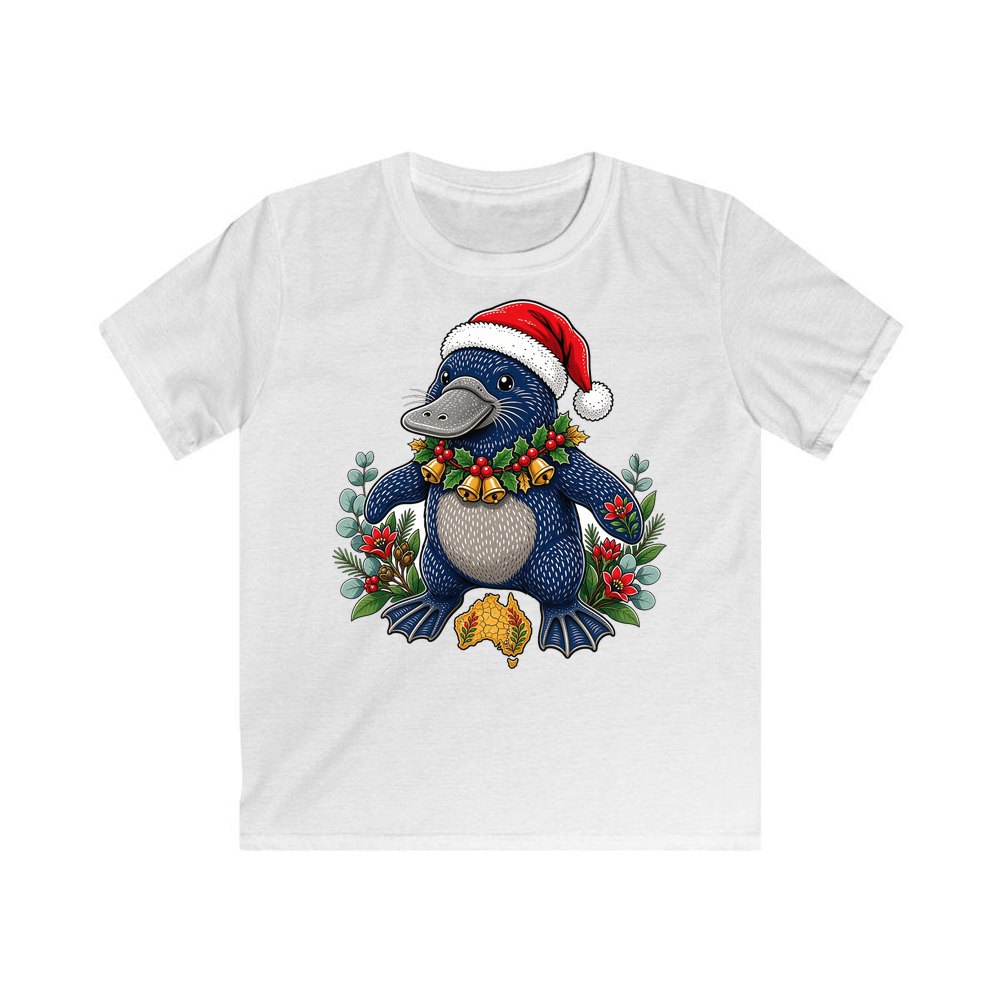 Platypus in a Santa Hat personalised kids Christmas tee in white