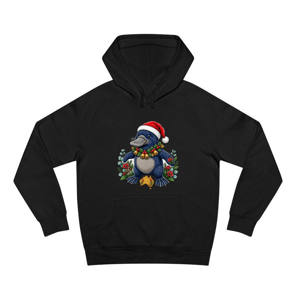 Platypus in a Santa Hat personalised Christmas hoodie in black