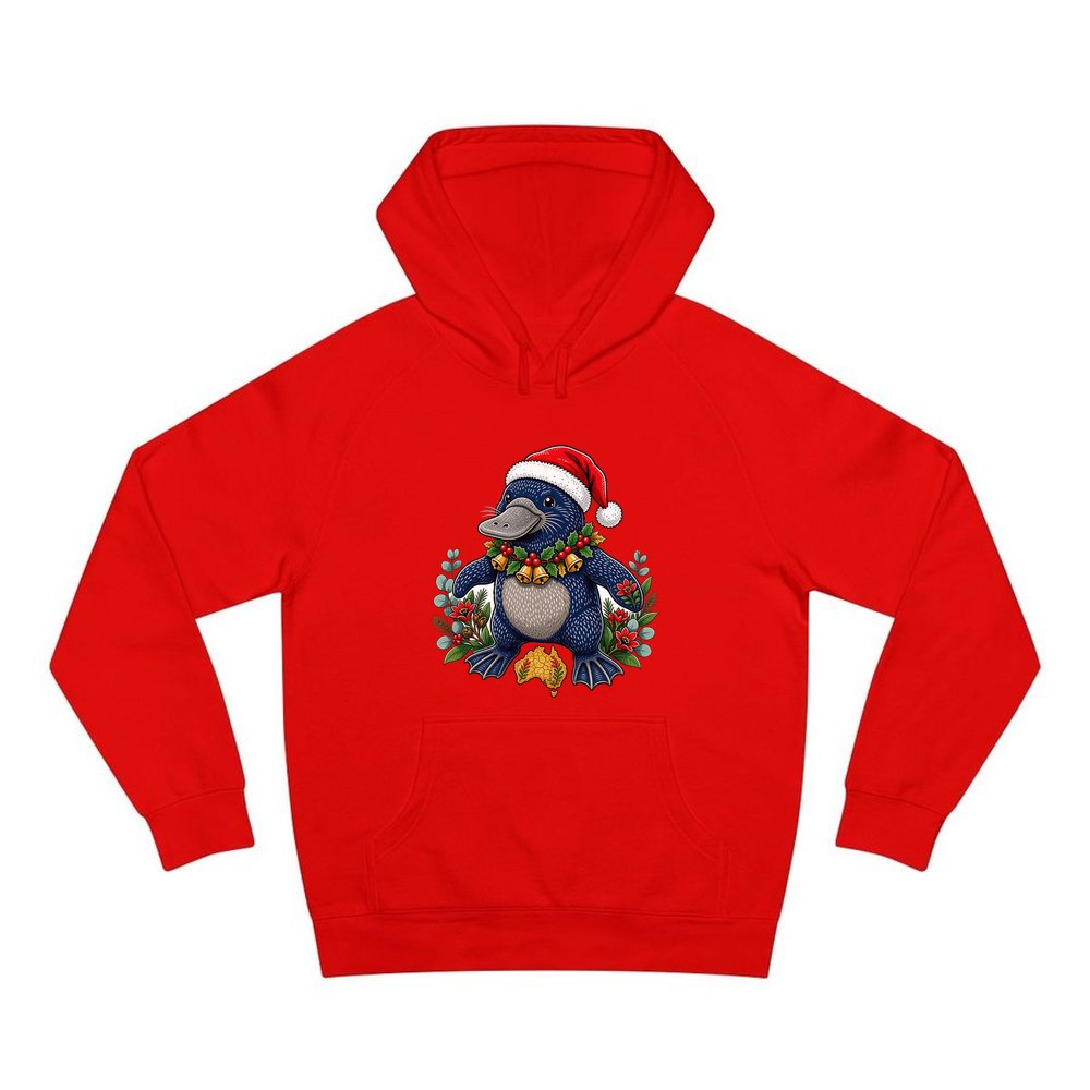Platypus in a Santa Hat personalised Christmas hoodie in red
