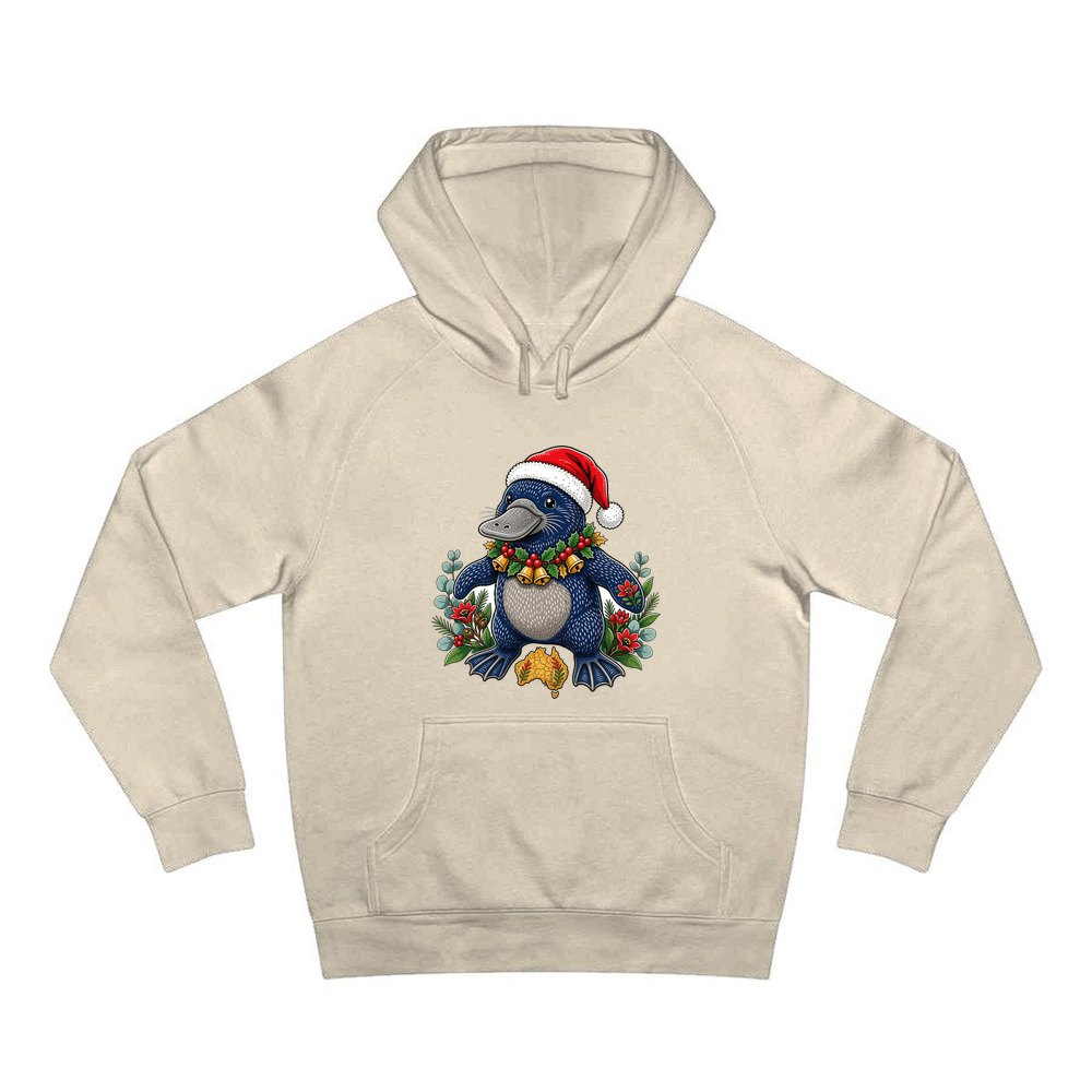 Platypus in a Santa Hat personalised Christmas hoodie in sand