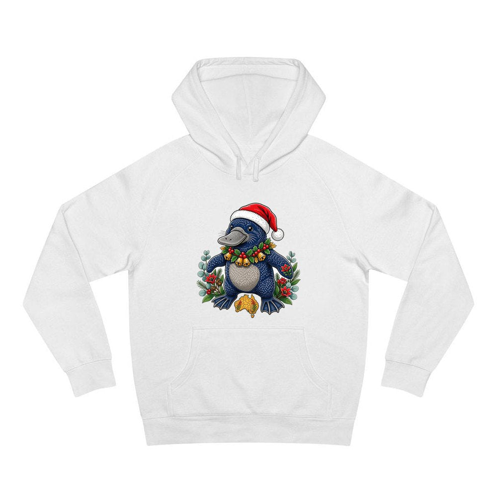 Platypus in a Santa Hat personalised Christmas hoodie in white