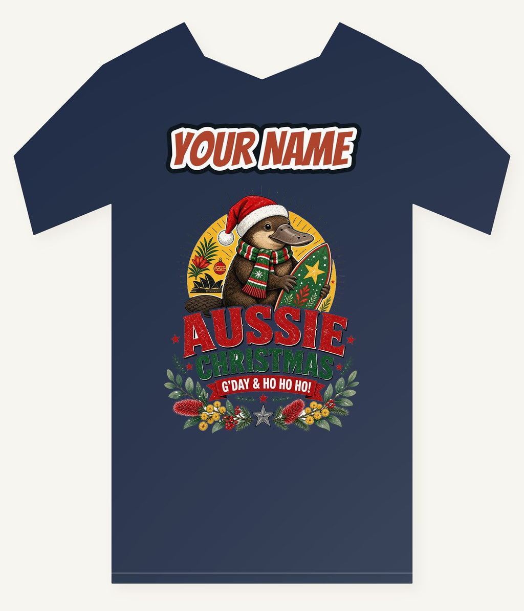 Platypus Surfboard Aussie Christmas Personalised Kids and Baby Christmas Tee