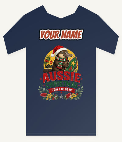 Platypus Surfboard Aussie Christmas Personalised Kids and Baby Christmas Tee