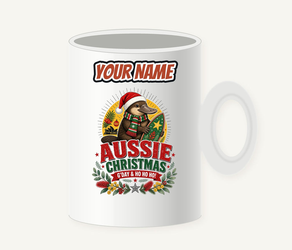 Platypus Surfboard Aussie Christmas Personalised Christmas Mug