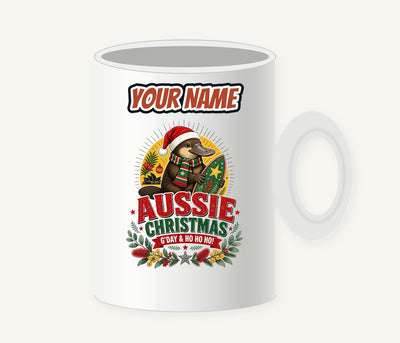 Platypus Surfboard Aussie Christmas Personalised Christmas Mug