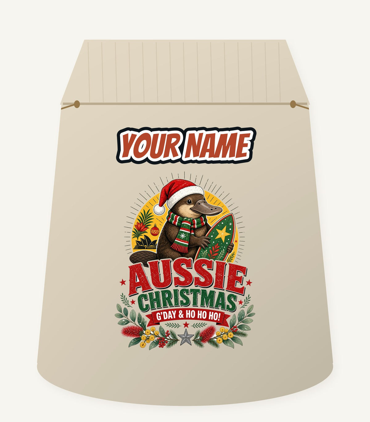 Platypus Surfboard Aussie Christmas Personalised Santa Sack