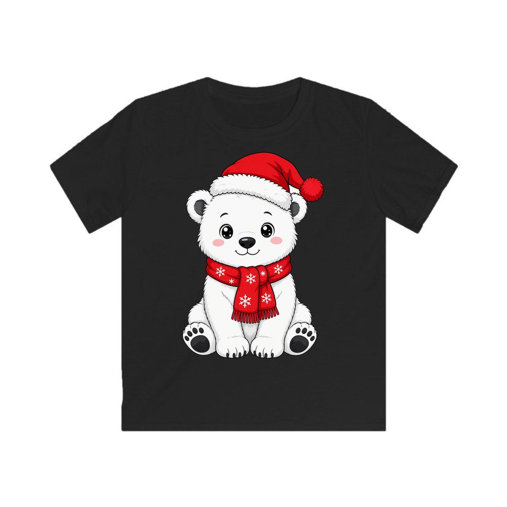 Polar Bear Cub personalised kids Christmas tee in black