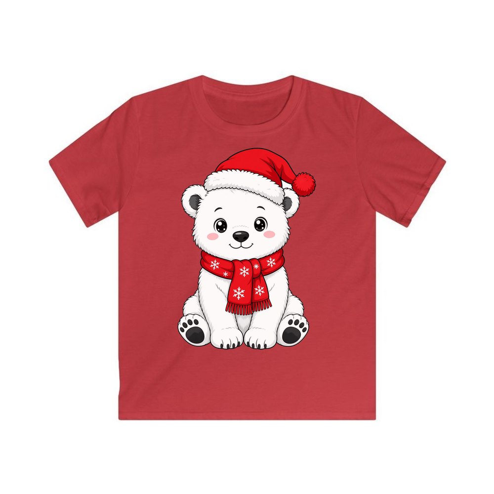 Polar Bear Cub personalised kids Christmas tee in red