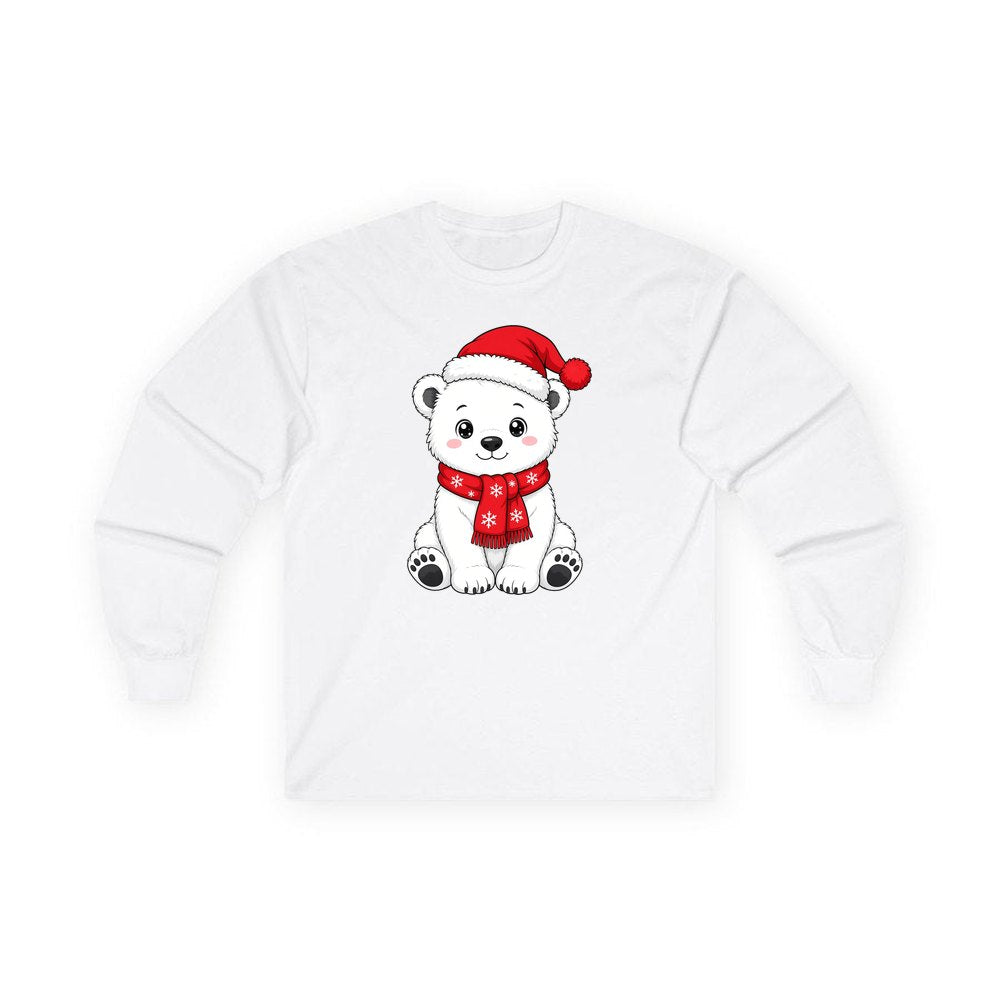 Polar Bear Cub personalised long sleeve Christmas T-shirt in white