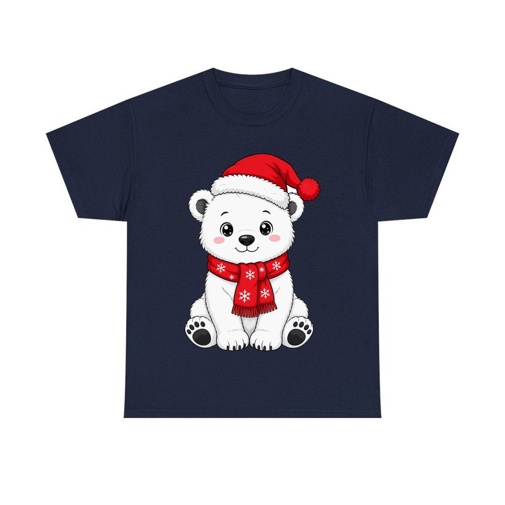 Polar Bear Cub personalised Christmas T-shirt in navy