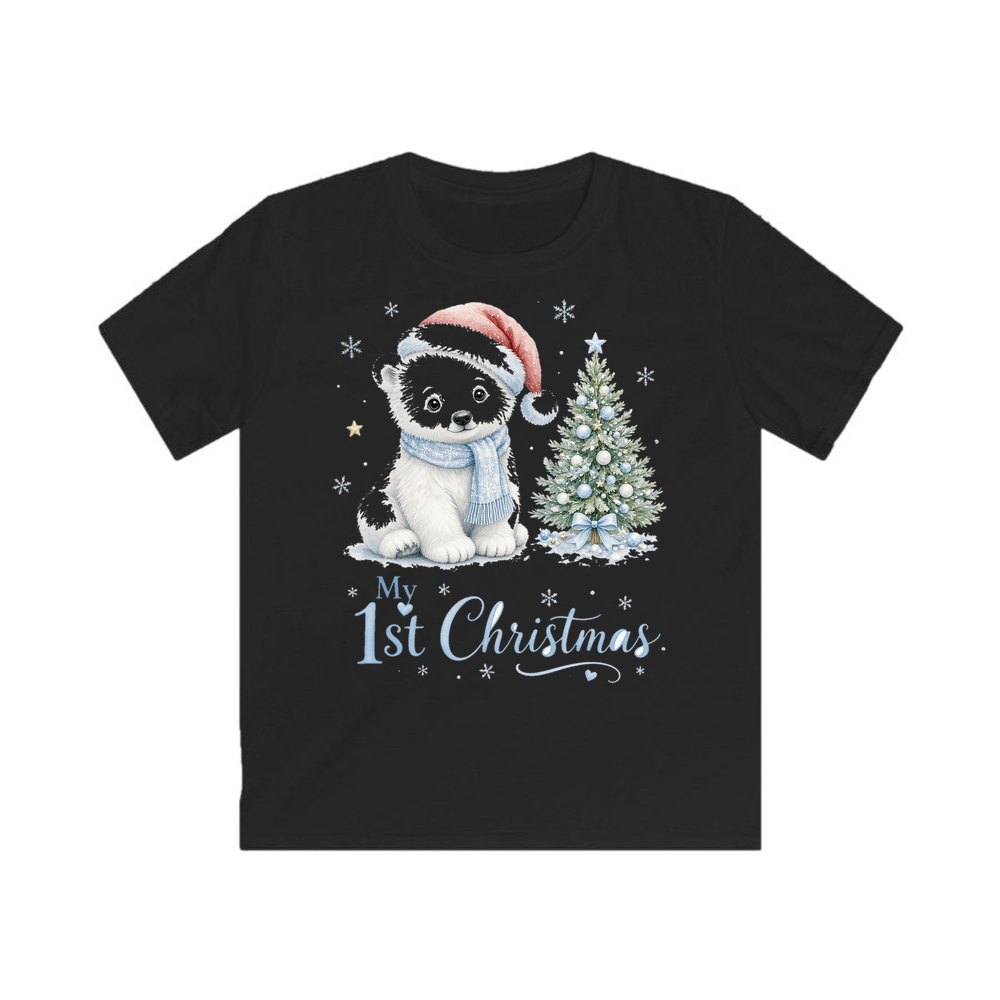 Polar Bear First Christmas personalised kids Christmas tee in black