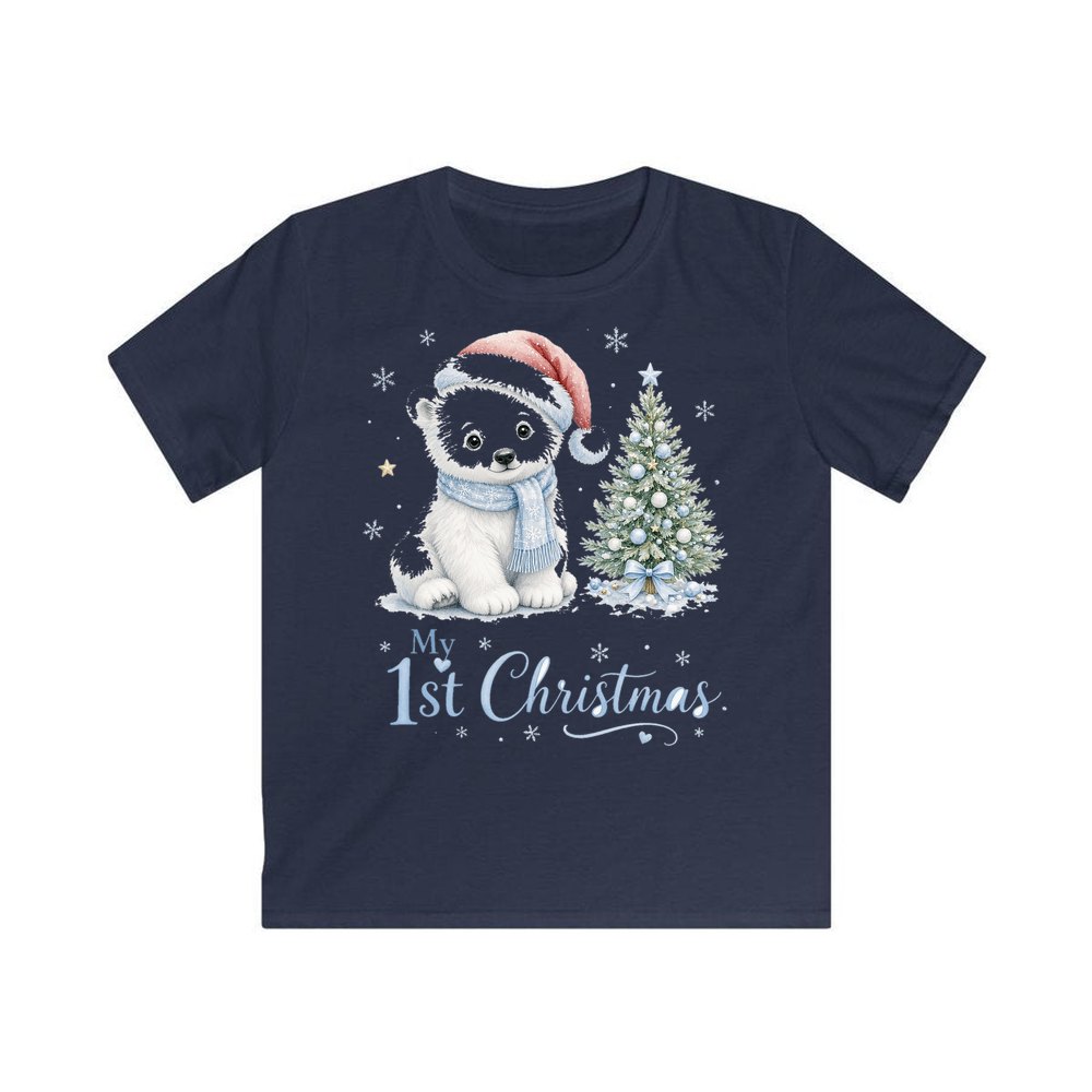 Polar Bear First Christmas personalised kids Christmas tee in navy