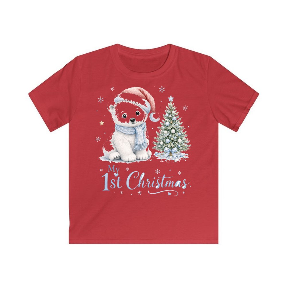 Polar Bear First Christmas personalised kids Christmas tee in red