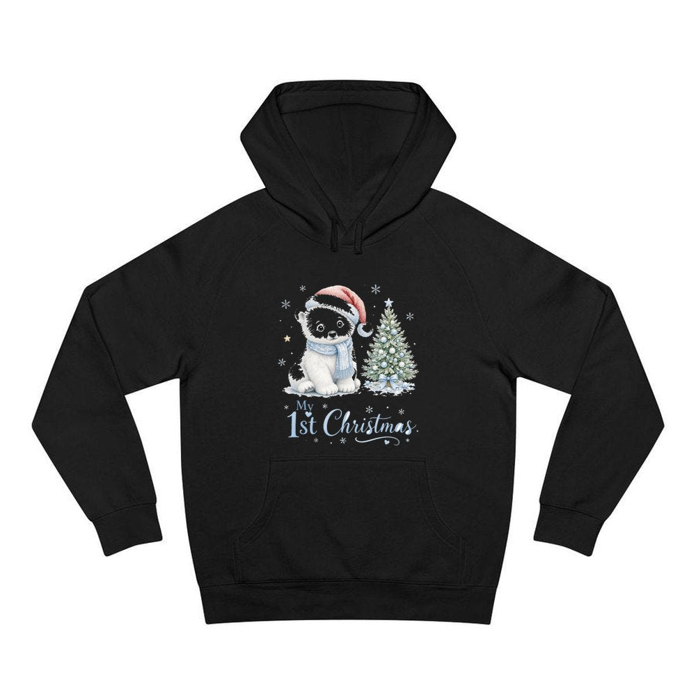 Polar Bear First Christmas personalised Christmas hoodie in black