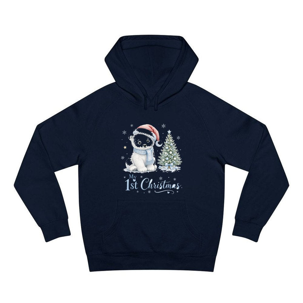 Polar Bear First Christmas personalised Christmas hoodie in navy