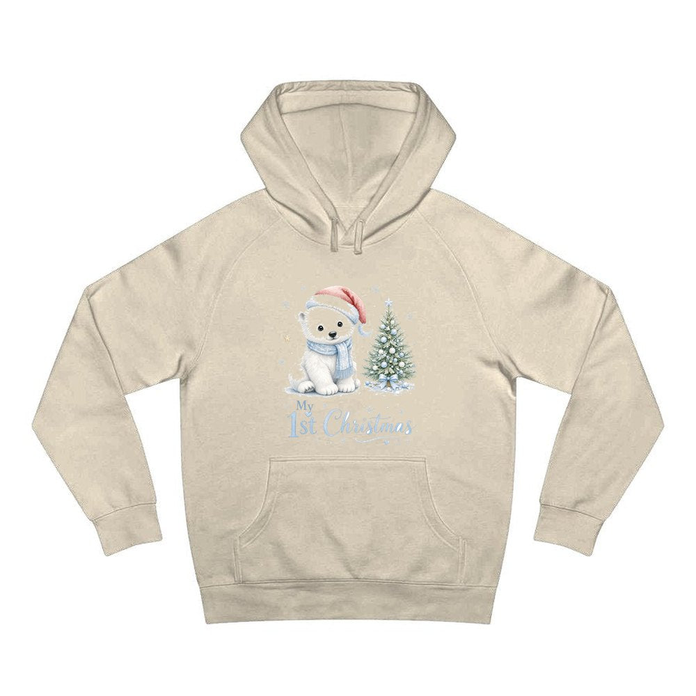 Polar Bear First Christmas personalised Christmas hoodie in sand