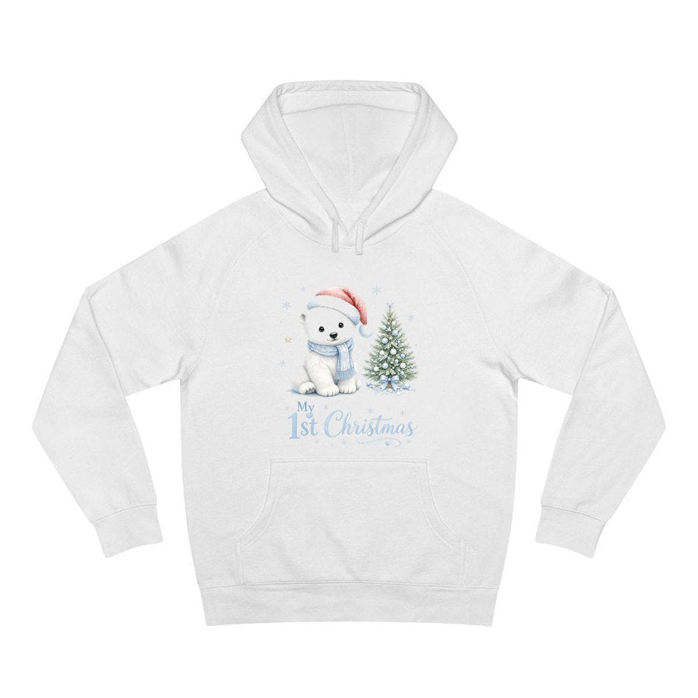 Polar Bear First Christmas personalised Christmas hoodie in white