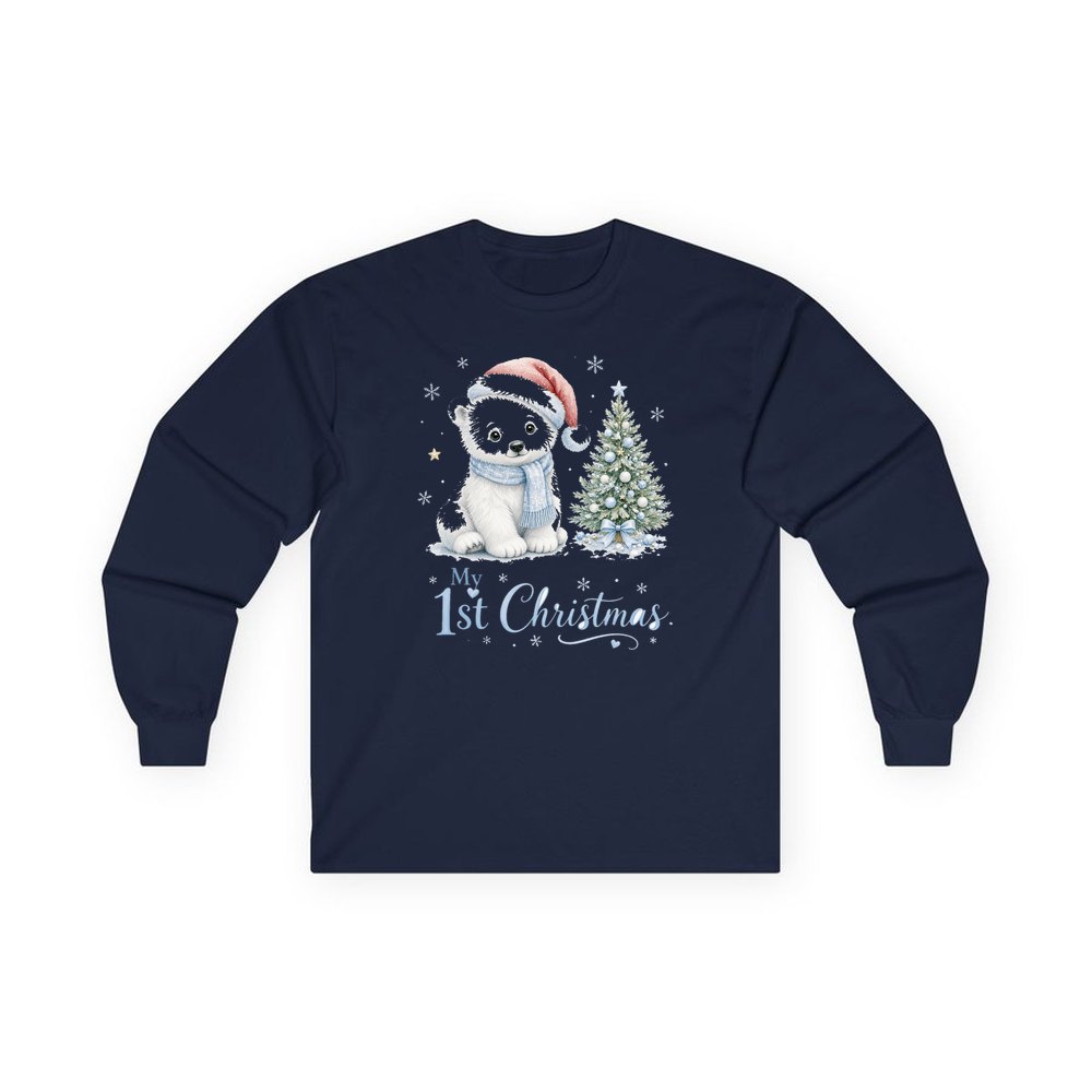 Polar Bear First Christmas personalised long sleeve Christmas T-shirt in navy