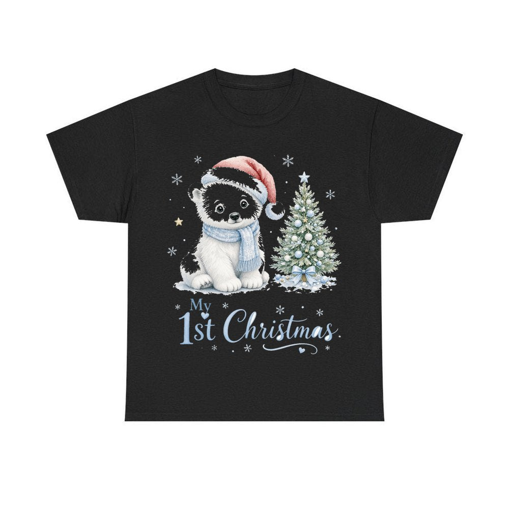 Polar Bear First Christmas personalised Christmas T-shirt in black