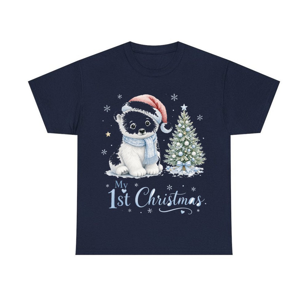 Polar Bear First Christmas personalised Christmas T-shirt in navy
