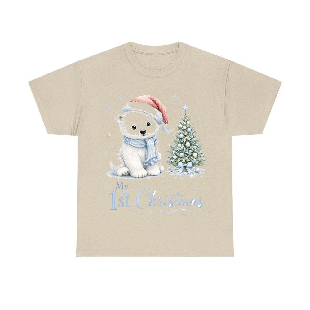 Polar Bear First Christmas personalised Christmas T-shirt in sand