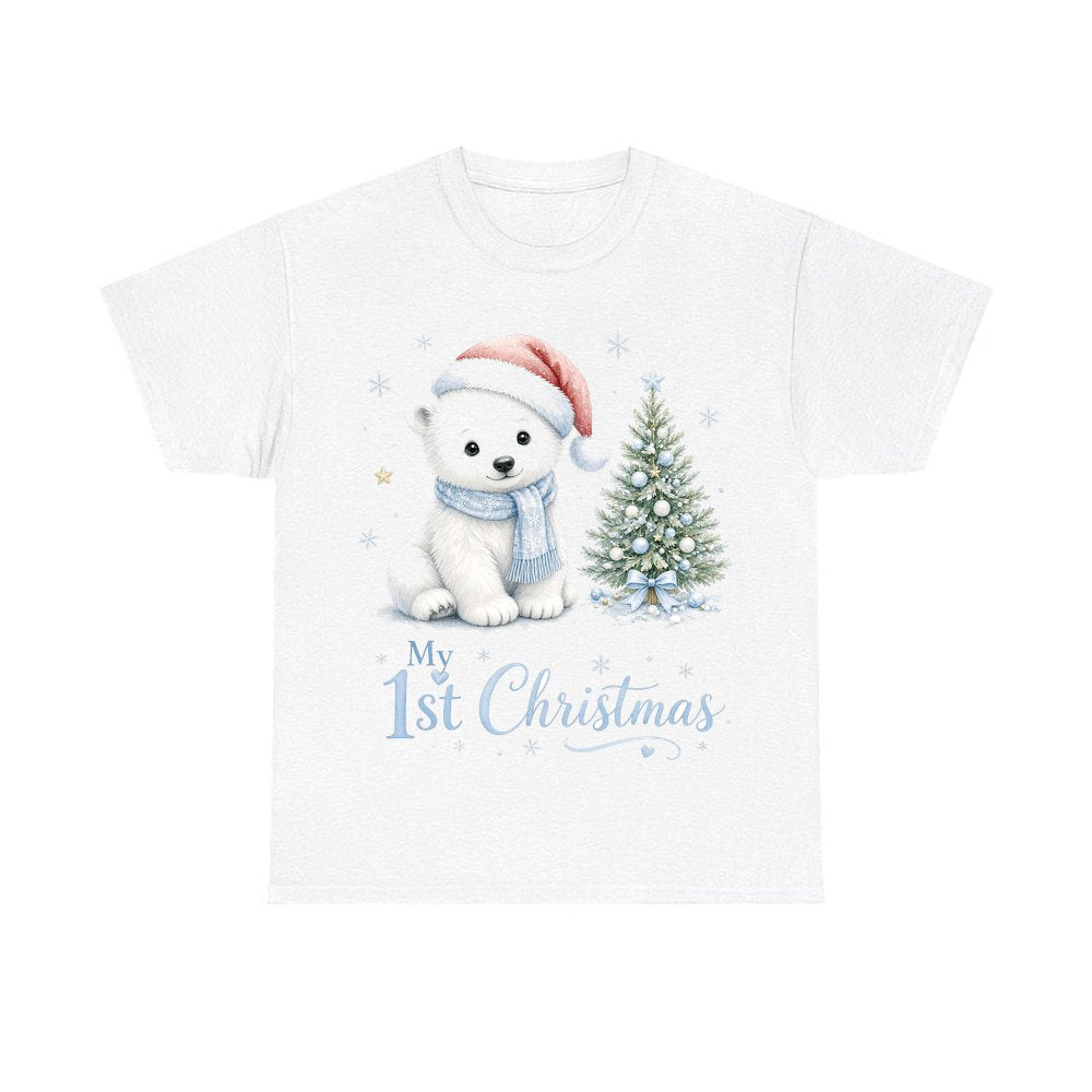 Polar Bear First Christmas personalised Christmas T-shirt in white