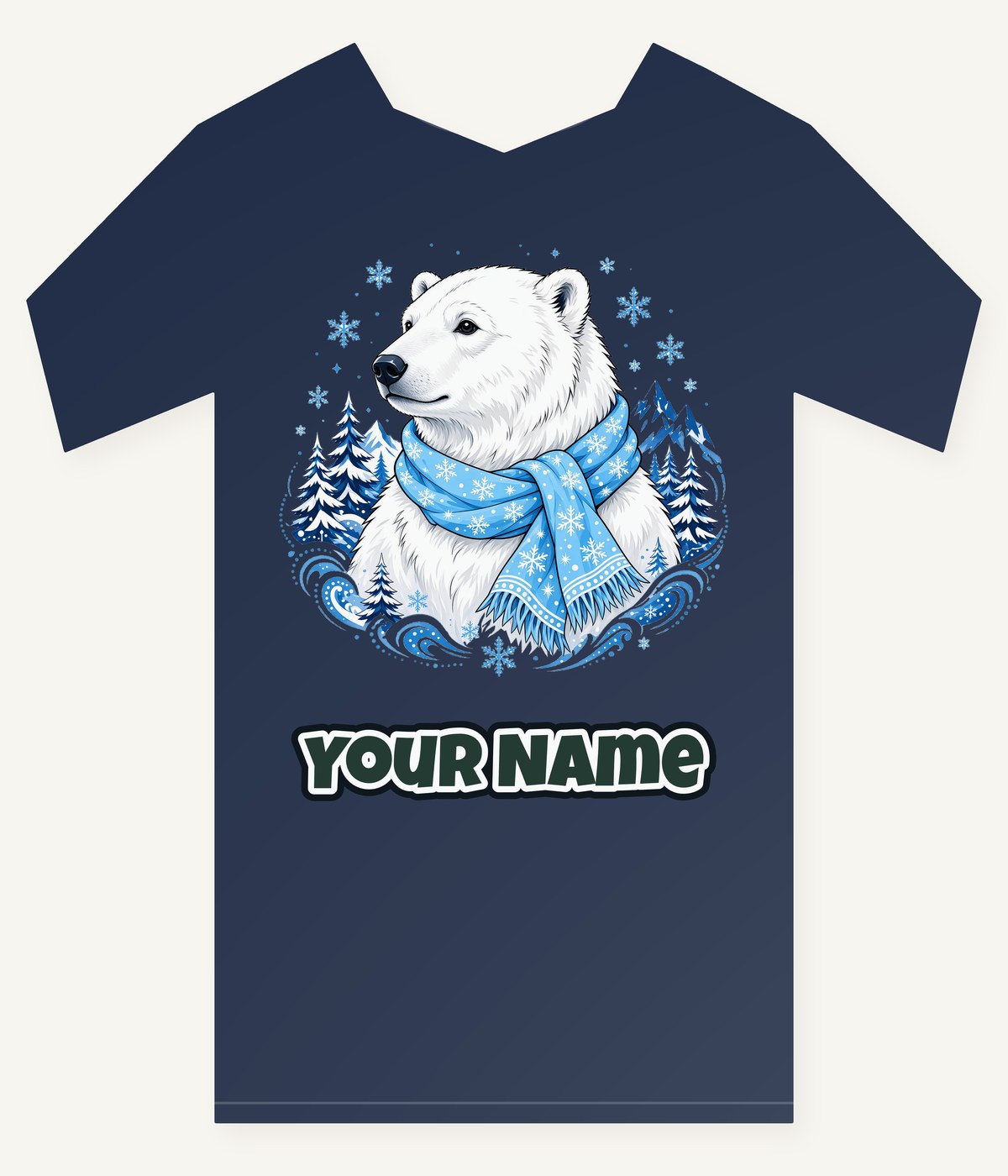 Polar Bear In Scarf Personalised Kids Tee and Baby Bodysuit
