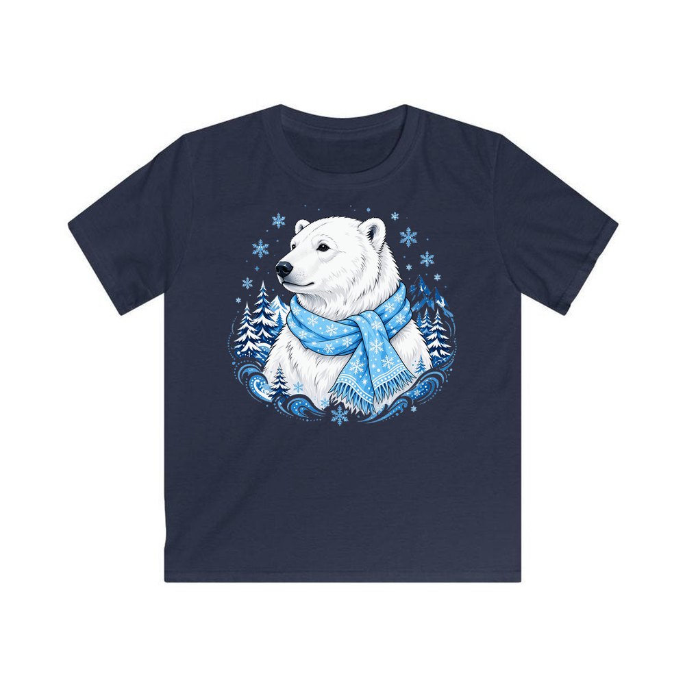 Polar Bear In Scarf personalised kids Christmas tee in navy