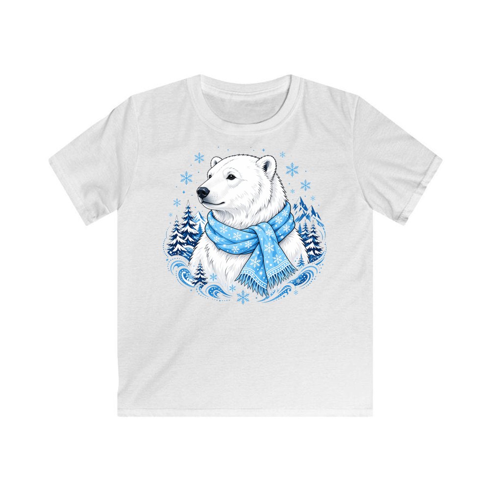 Polar Bear In Scarf personalised kids Christmas tee in white