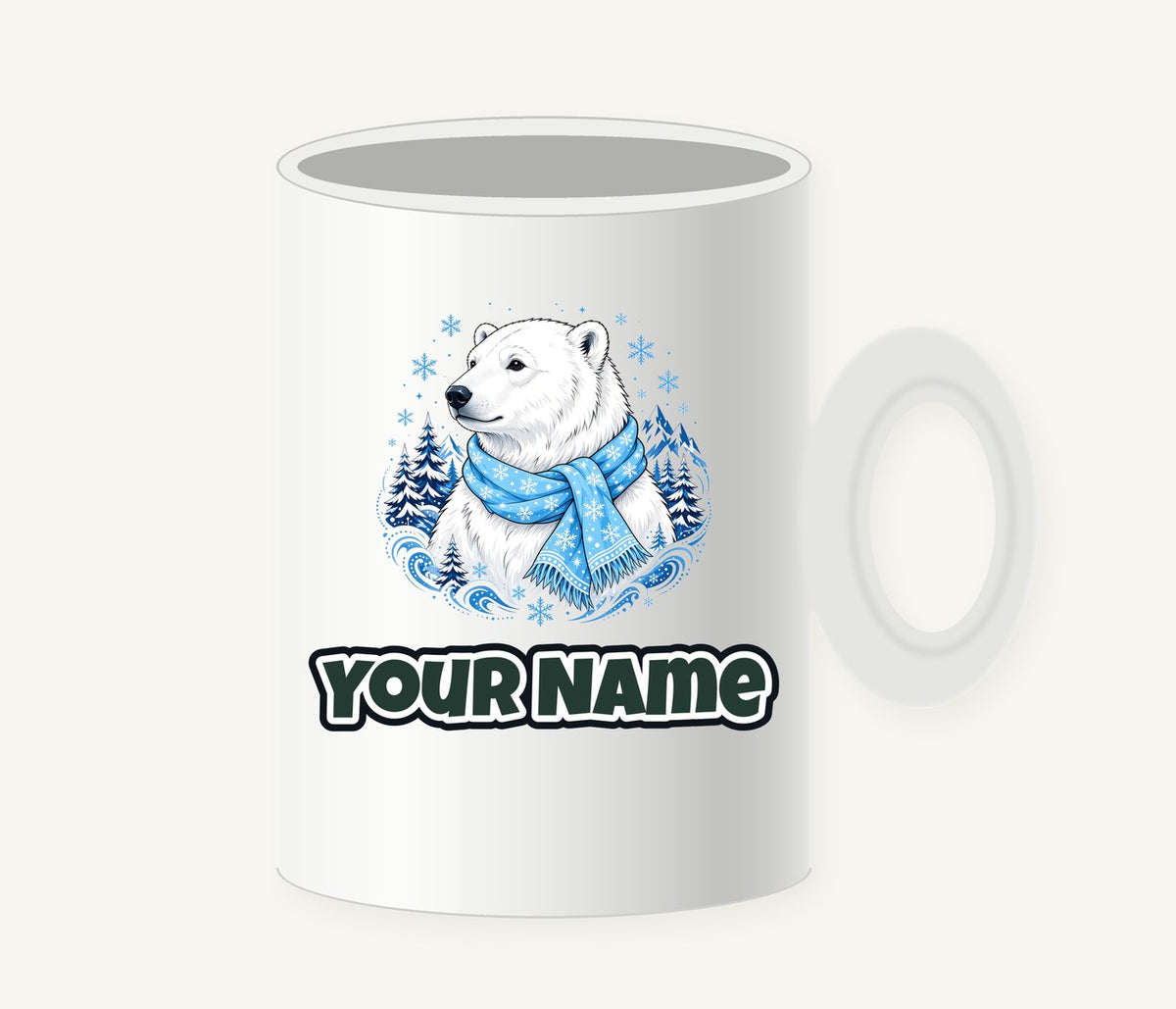 Polar Bear In Scarf Personalised Christmas Mug