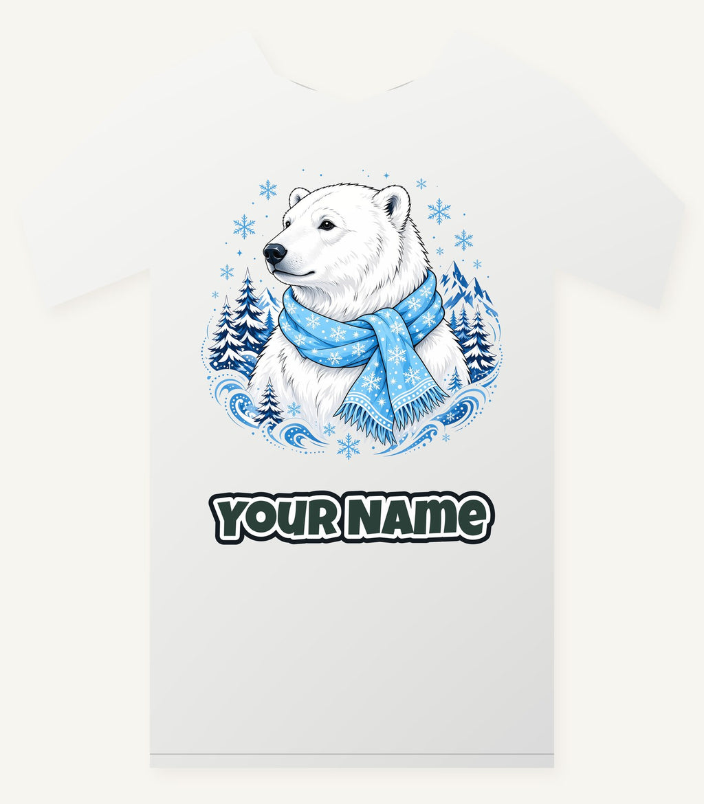 Polar Bear In Scarf Personalised Christmas T-Shirt and Hoodie