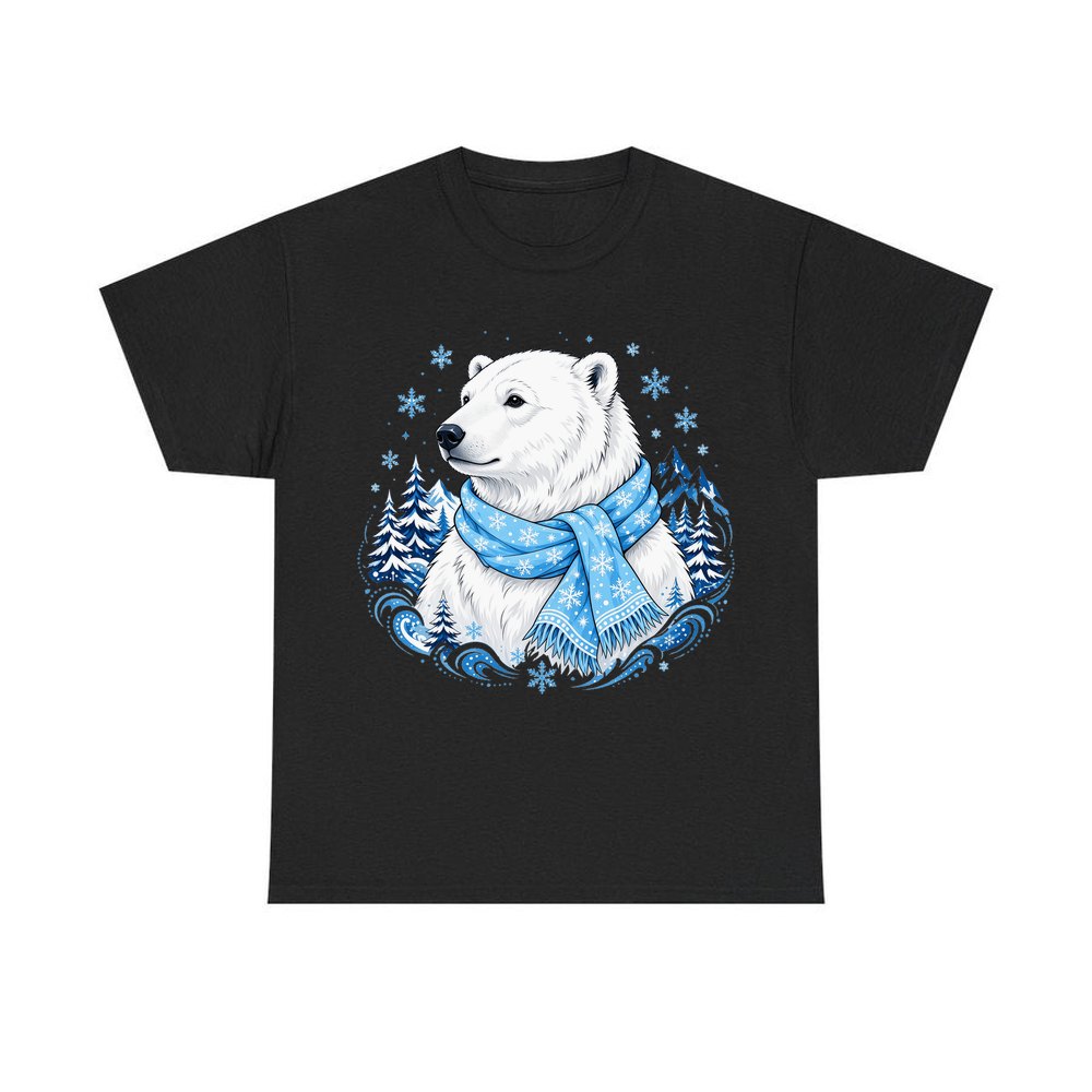 Polar Bear In Scarf personalised Christmas T-shirt in black