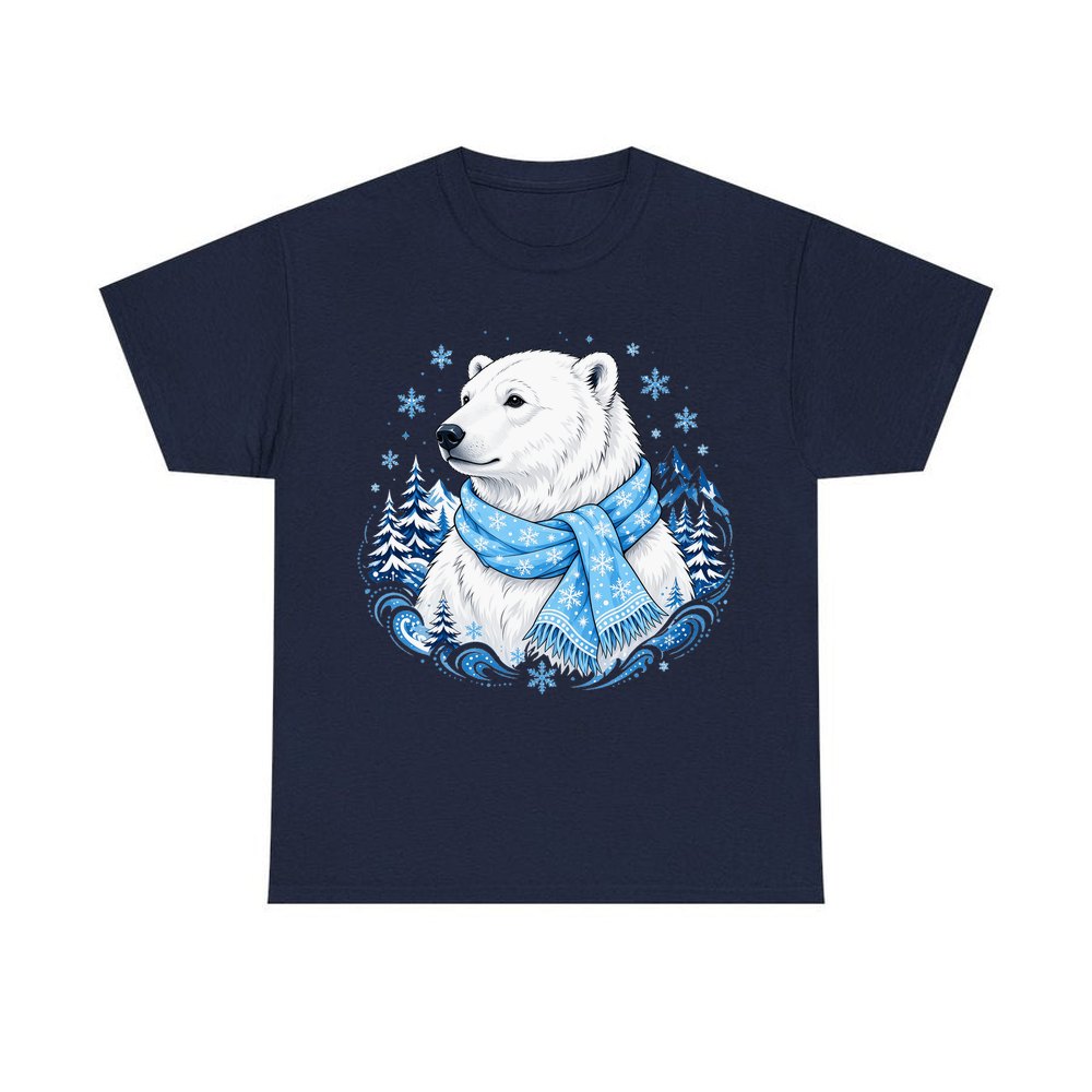 Polar Bear In Scarf personalised Christmas T-shirt in navy