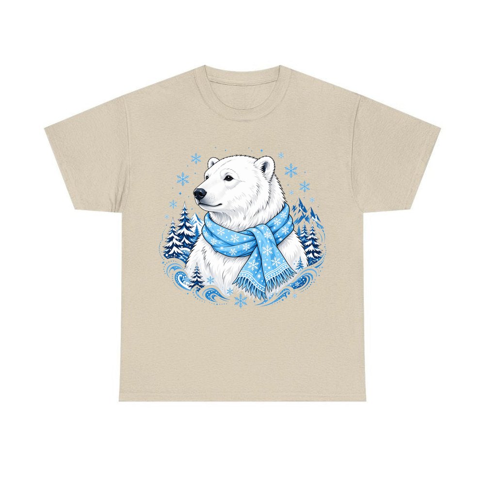 Polar Bear In Scarf personalised Christmas T-shirt in sand