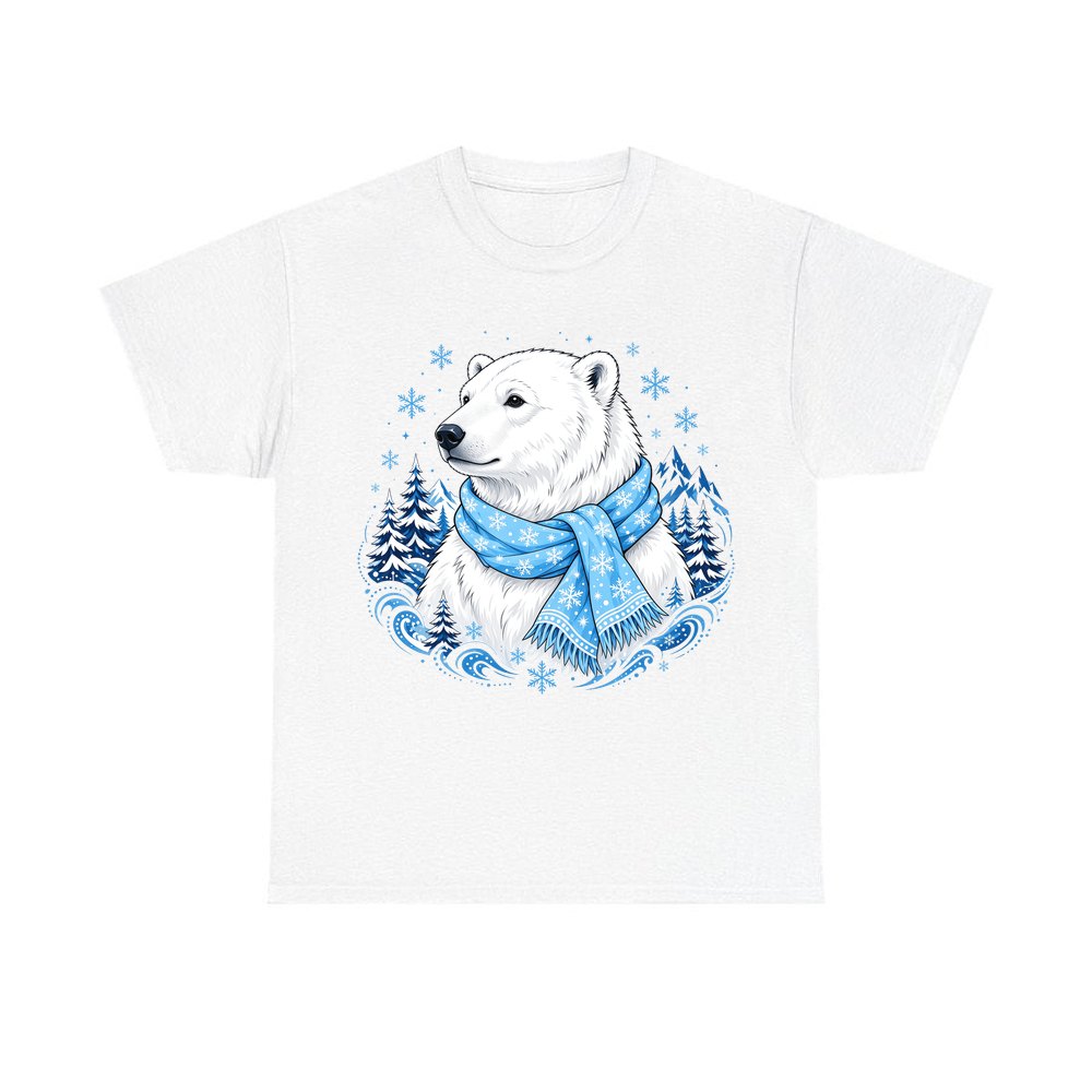 Polar Bear In Scarf personalised Christmas T-shirt in white