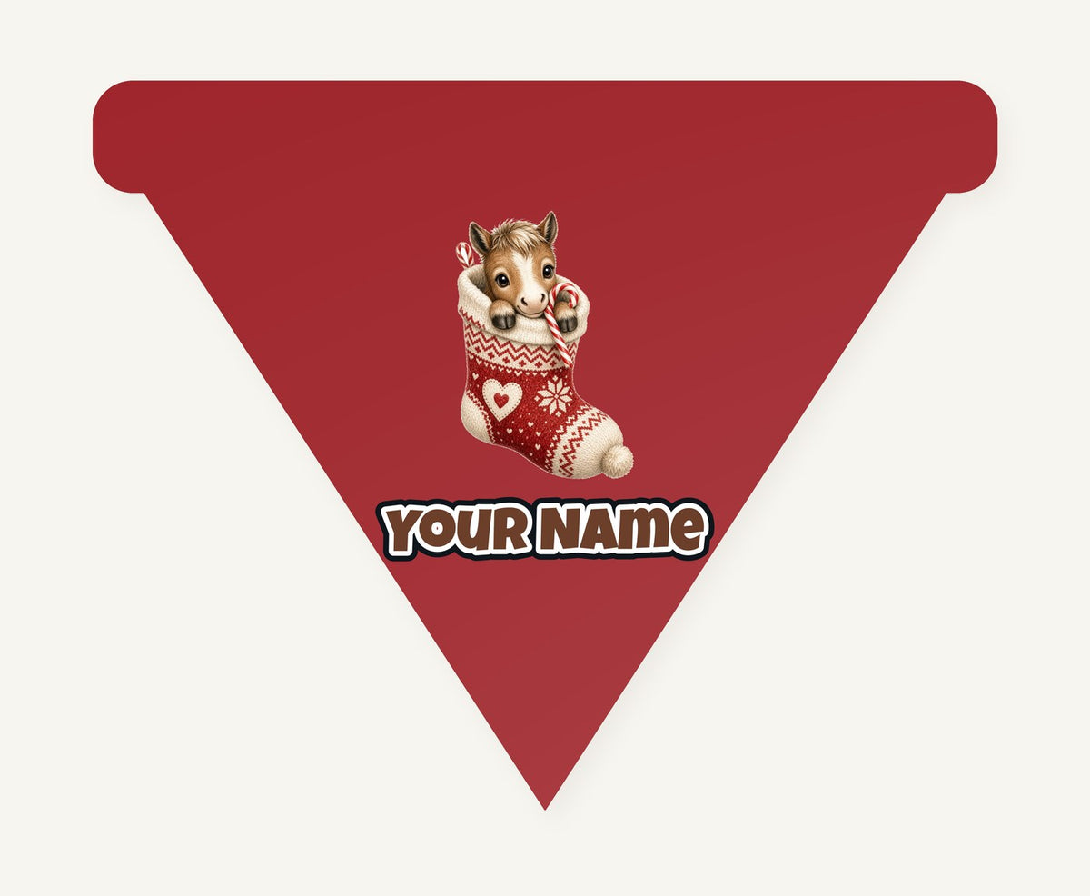 Pony In A Knitted Stocking Personalised Christmas Dog Bandana